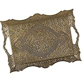 Large Turkish Antique Arabic Tea Coffee Serving Tray Decorative for Party Table - Bar Outdoor Dresser Fancy Metal Rectangle Kitchen Home Decor Moroccan Rustic Style Wedding Tray Traditional Vintage