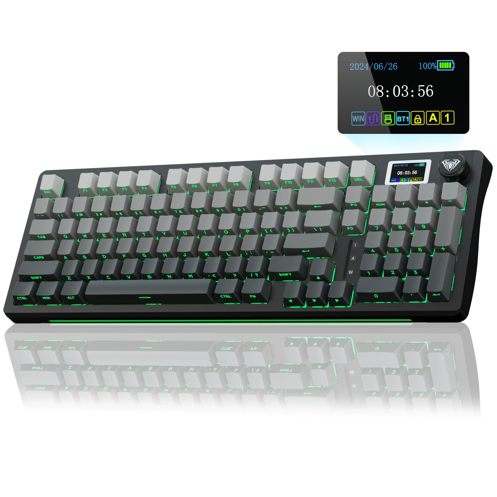 Photo 1 of AULA S98 Pro Wireless Mechanical Keyboard with Screen & Knob,2.4GHz/USB-C/BT5.0 Hot Swappable Creamy Keyboard,Pre-lubed Linear Switches,Side Printed PBT Keycaps,RGB Backlit Gaming Keyboards
