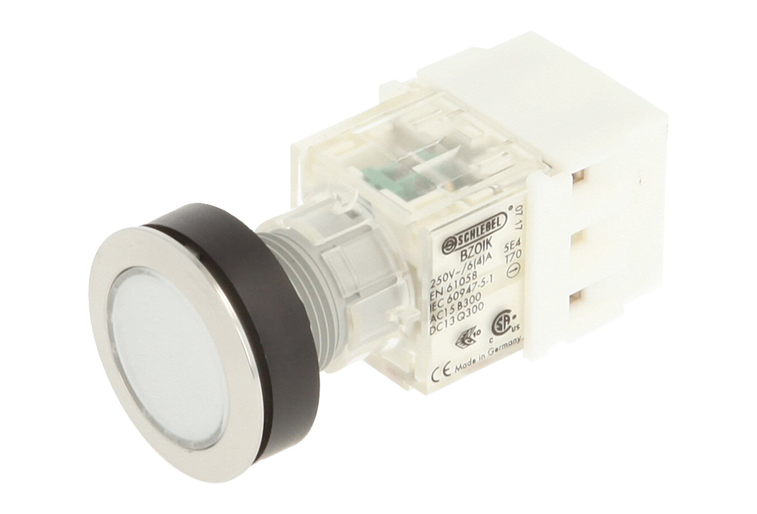 Schlegel 23.000.508 Push Button Stainless Steel, Clear Button Cap, Push Contact Sensor 1 Opener/1 N/O Contact, Screw Connection