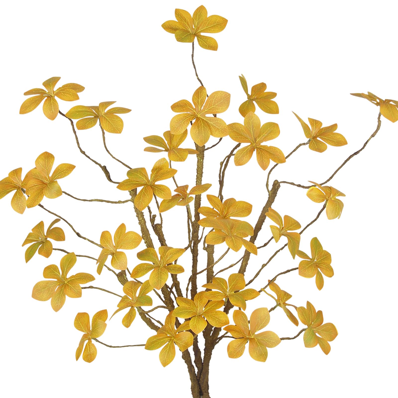 Photo 1 of CISDUEO 3 Pcs Artificial Fall Leaves Stem Plants Fall Floral Stems Fake Leaves Silk Faux Fall Greenery Branches Yellow with Long Stem for Vases Farmhouse Thanksgiving Autumn Centerpiece Decor