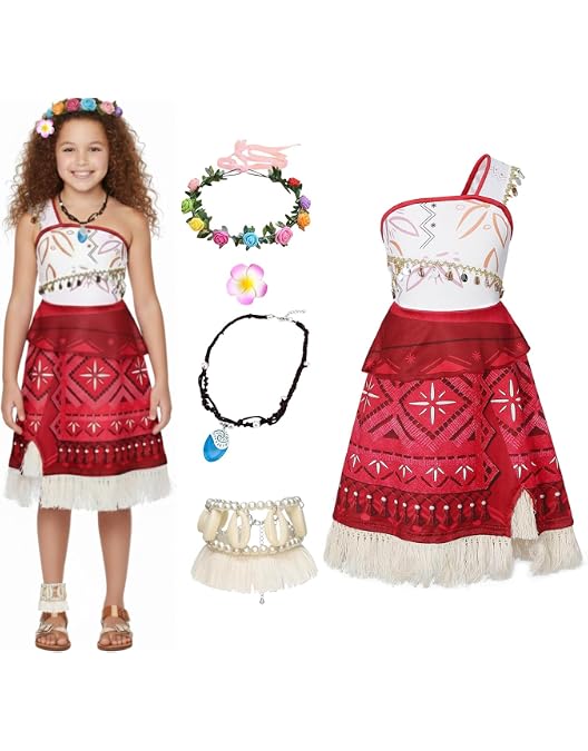 OFIHIDO Princess Dress Costume For Girls - Kids Dress Up Set With Necklace & Anklets - View #6