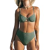 CUPSHE Women's Bikini Sets Two Piece Swimsuit High Waisted Underwire Adjustable Crisscross Straps Lace Detail