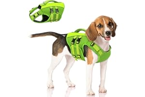 Queenmore Dog Life Jacket, Adjustable Ripstop Dog Life Vest for Swimming Boating, Pet Lifesaver with Superior Buoyancy and Rescue Handle, Pet Swimming Safety Vest(Green,L)