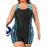 Daci Women Plus Size One Piece Swimsuit Athletic Boyleg Bathing Suit | Athletic,Sporty,U-neck,U-back,Boyleg,Full Coverage,Tummy Control,Wide Shoulder,Straps,Removable Pads,
