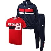 New Balance Boys Sweat Suit Set - 3 Piece Short Sleeve Graphic Tee, Zip Up Jacket, Tricot Jogger Sweatpants for Boys (2T-16)