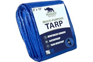 Rugged Rhino All Weather 100% Waterproof Heavy Duty Tarp, 5 Mil UV Temperature Resistant Tarps, High Durability Multipurpose 