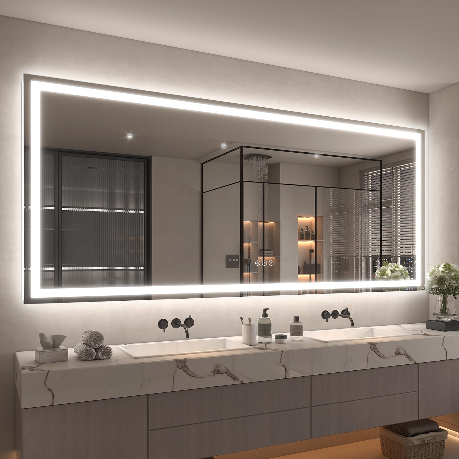 Photo 1 of ** BRAND NEW ITEM** ODDSAN 88x38 Super Large LED Mirror for Bathroom, Lighted Vanity Mirror for Wall, Dimmable, Anti-Fog, Shatter-Proof, ETL Listed (Front Lights + Backlit)