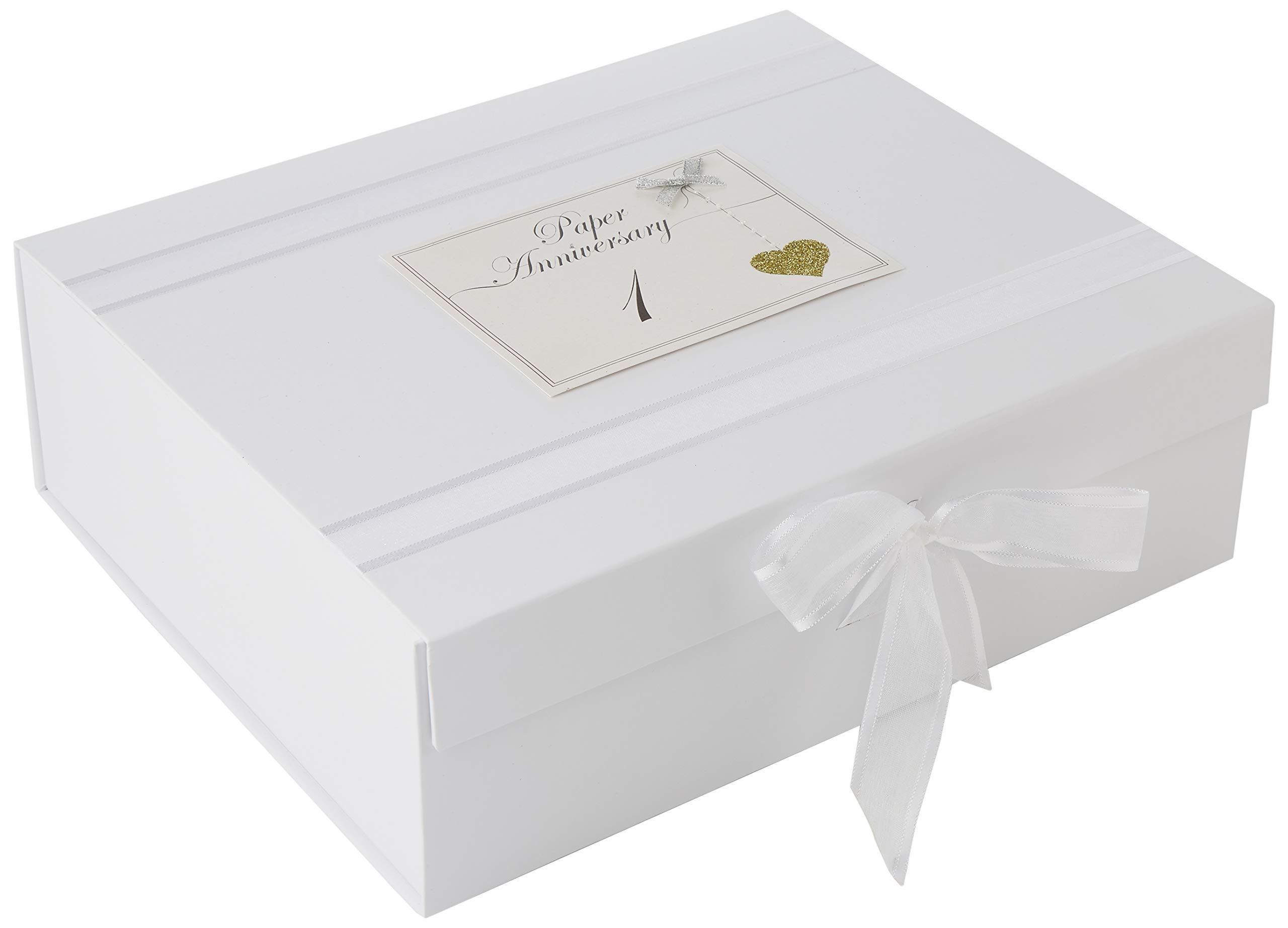 White Cotton Cards 1st Anniversary Sparkling Love Heart Large Keepsake Box (LLA1X)