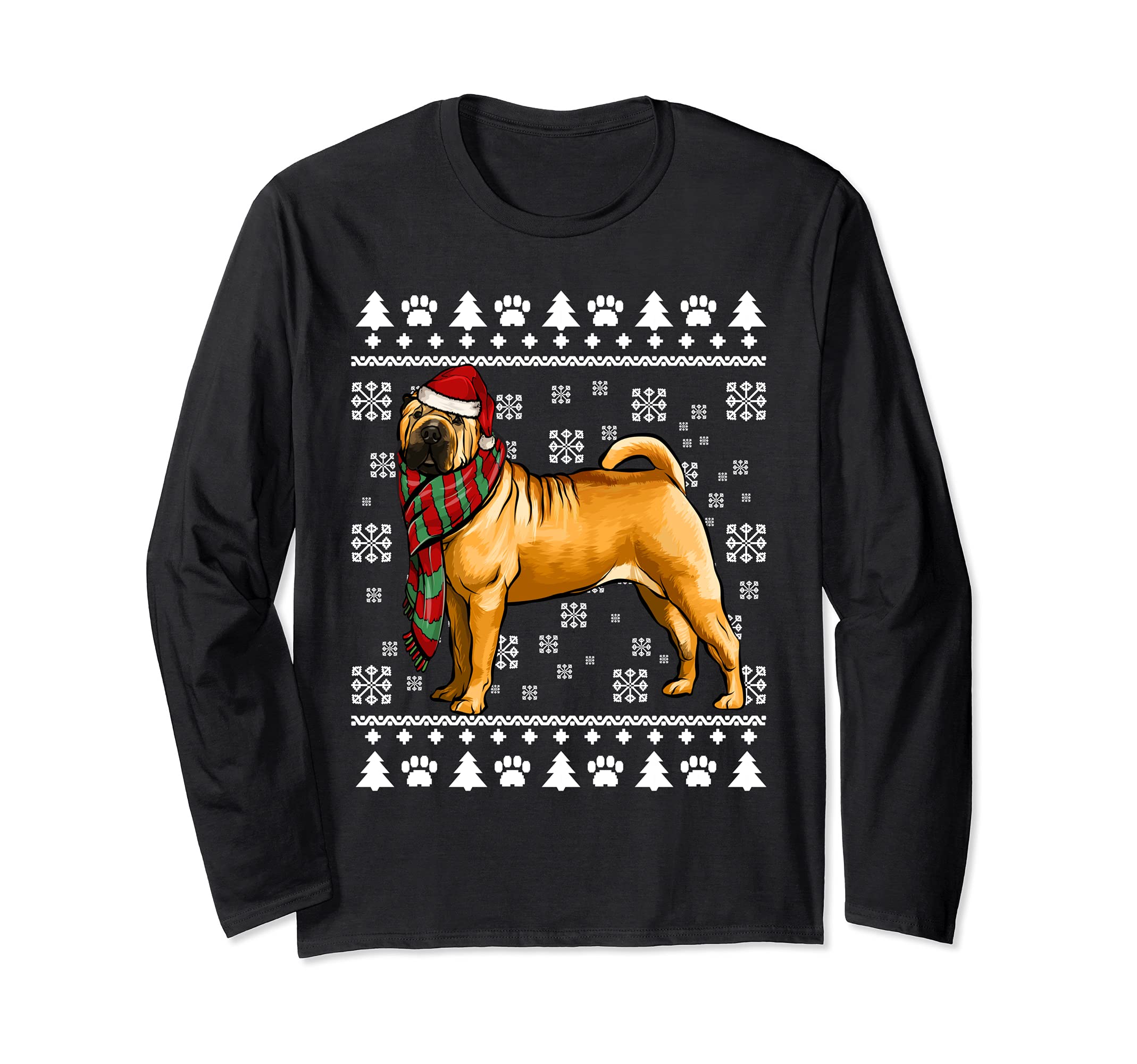 Chinese Shar-Pei Dog Santa Hat Xmas Ugly Christmas Long Sleeve T-Shirt