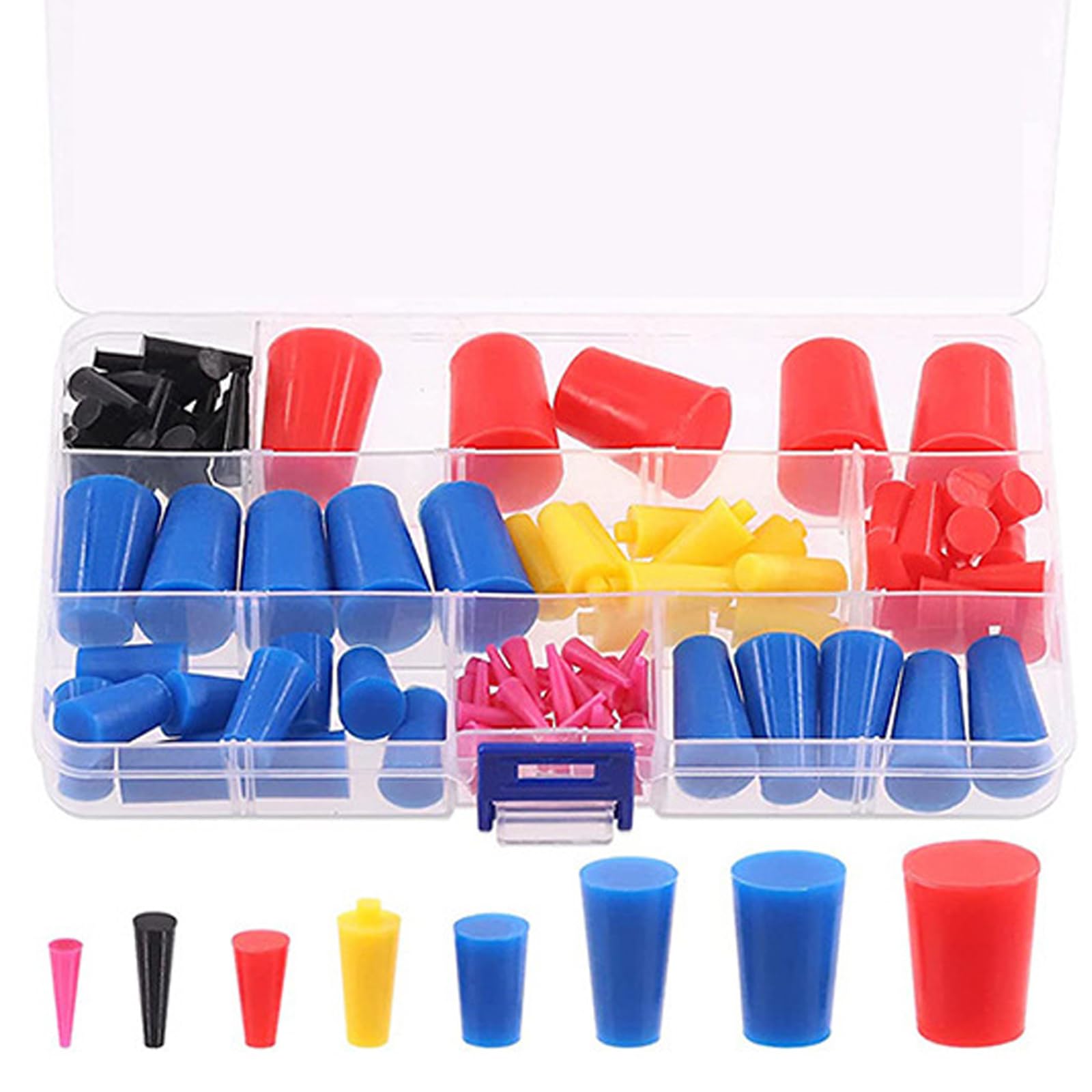 100 Pcs Silicone Rubber Tapered Plug Assortment Kit, High Temp Silicone Rubber Protective Tapered Plug Assortment Kit for Powder Coating Painting Anodizing Plating Media Blasting