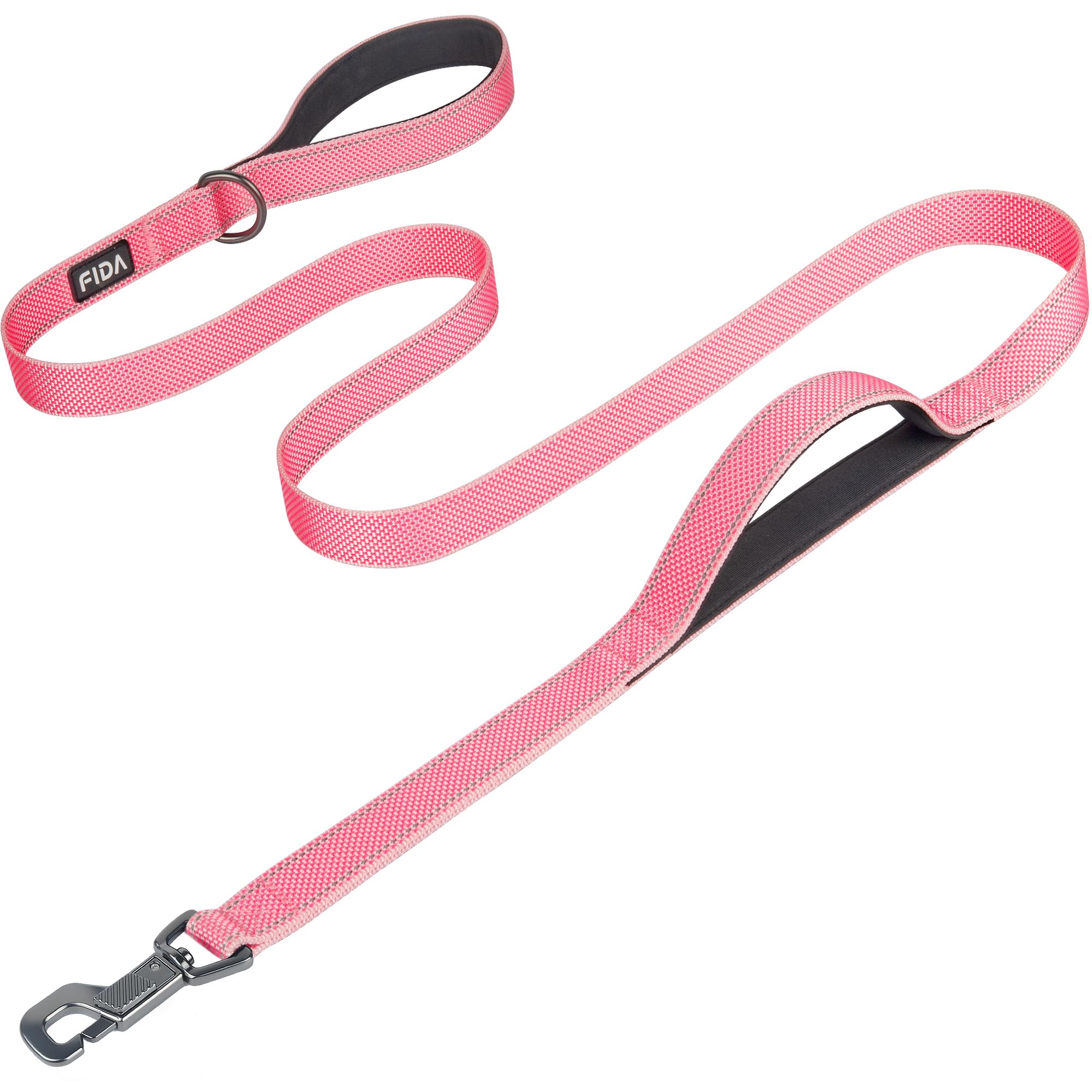 Fida Heavy Duty Dog Leads for Medium/Large Dogs, 1.8M / 6FT Traffic Handle & Advanced Hook for More Control, Reflective Dog Lead for Daily Walking & Training (Pink)