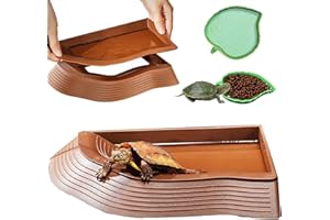 BZCWHWY 3PCS Tortoise Water Bowl With Ramp - Leaf Food and Water Dish, Turtle Pool, Reptile Bathing Pool, Soaking Dish - Aquarium Habitat Accessories Large