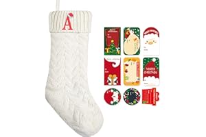 ZGCYSMHT Christmas Stockings Personalized Custom Initials 18 Inches Knitted Christmas Stockings with Letter Fireplace Hanging Monogram Xmas Stockings for Kids,Family Holiday Party Decoration（White A）
