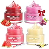 ANRCOLLECT Lip Mask Overnight Set, 4Pcs Lip Care Hydration Treatment Exfoliator Mask Kit, Revives & Nourishes Gift Set for All Day Moisturizing with Collagen & Shea Butter, Valentines Day Gifts