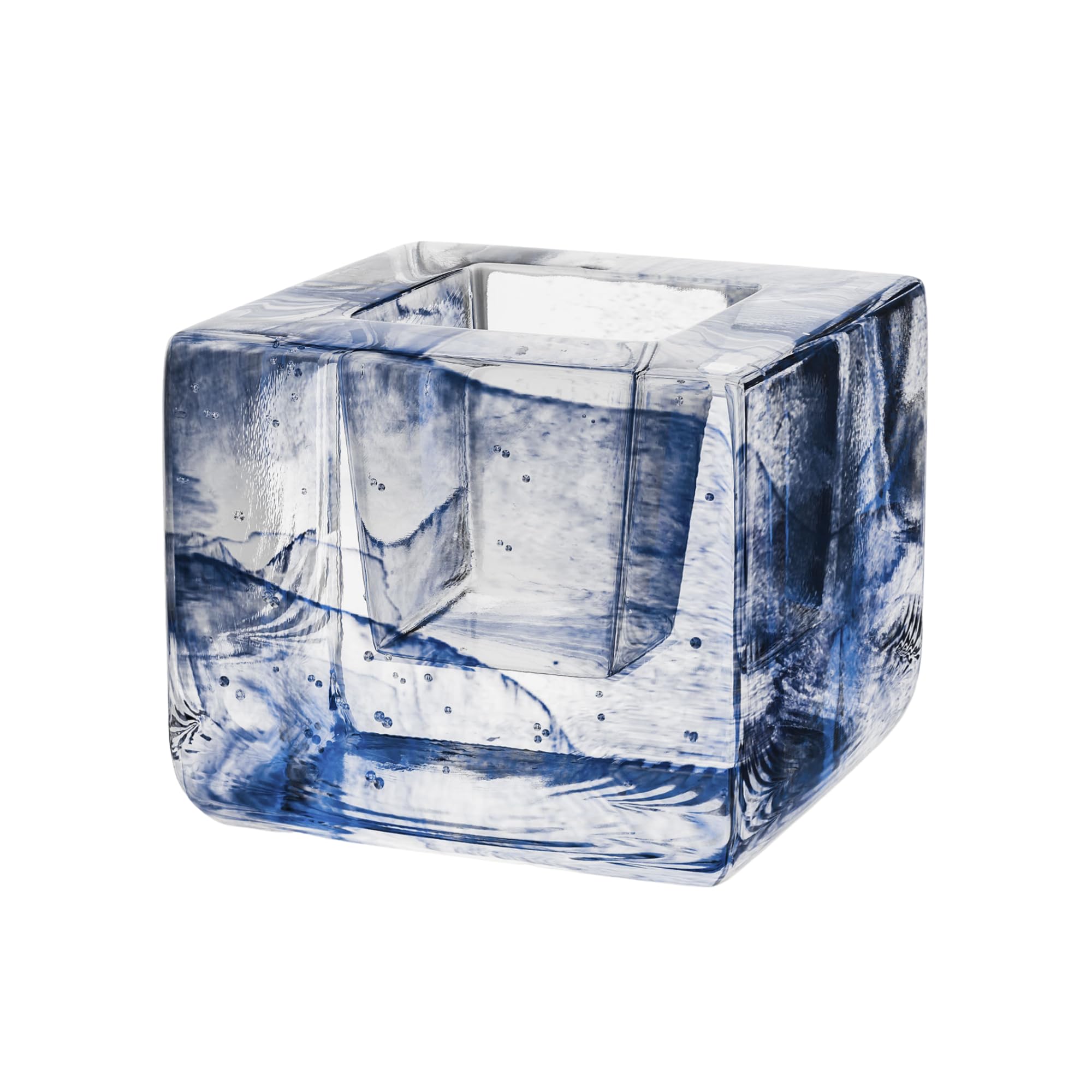 Photo 1 of Kosta Boda Brick Votive, Tealight Candle Holder, Made from Crystal - Cube Brick Shape, Contemporary Art, Shelf Decoration & Table Centerpiece, 3" x 3.4" - Blue