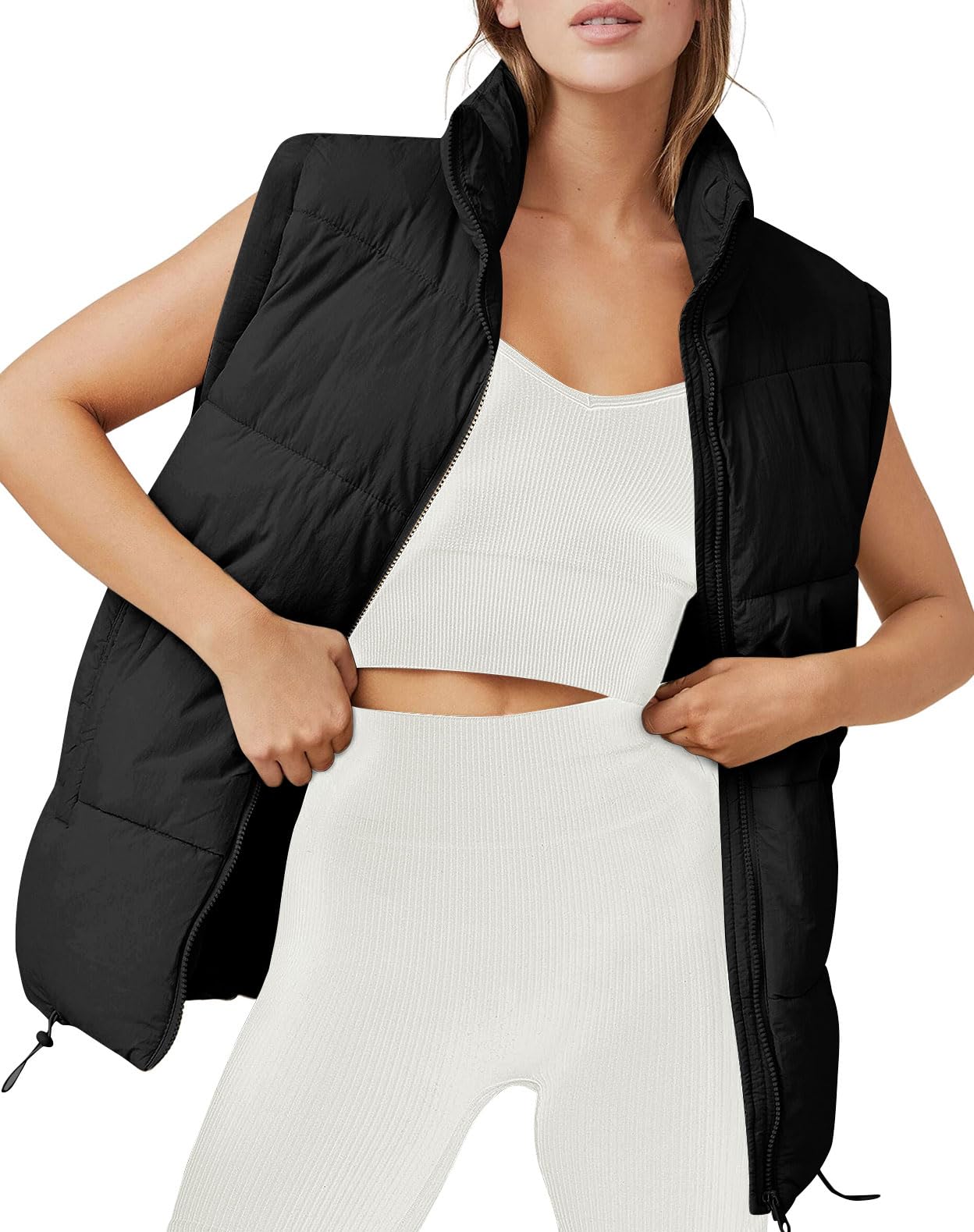 AUTOMET Puffer Vest Women Sleeveless Winter Zip Up