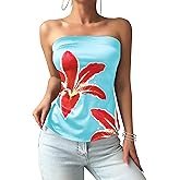 ZAFUL Women Satin Strapless Tube Tops Side Split Sleeveless Backless Bandeau Top Going Out Bustier Tops Silk Tank Top
