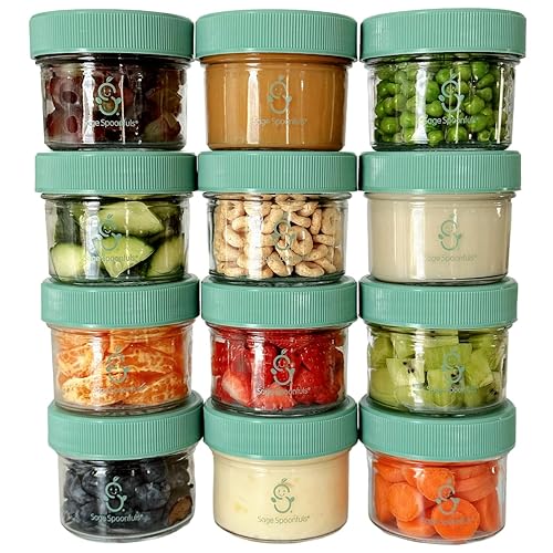 Sage Spoonfuls -12 Pack, oz Baby Food Jars, Glass Baby Food