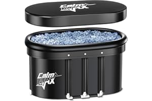 CalmMax Oval Ice Bath 2.0 with Inflatable Neck Rest Ring for Athletes XL Portable Cold Plunge Tub for Cold Water Therapy Ice Baths at Home - 140 Gal Capacity（IB003, Black