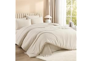 Litanika Bed in a Bag King Beige - 7 Pieces King Size Comforter Set Bedding Comforter Sets, Solid Fluffy Bed Set with Comfort