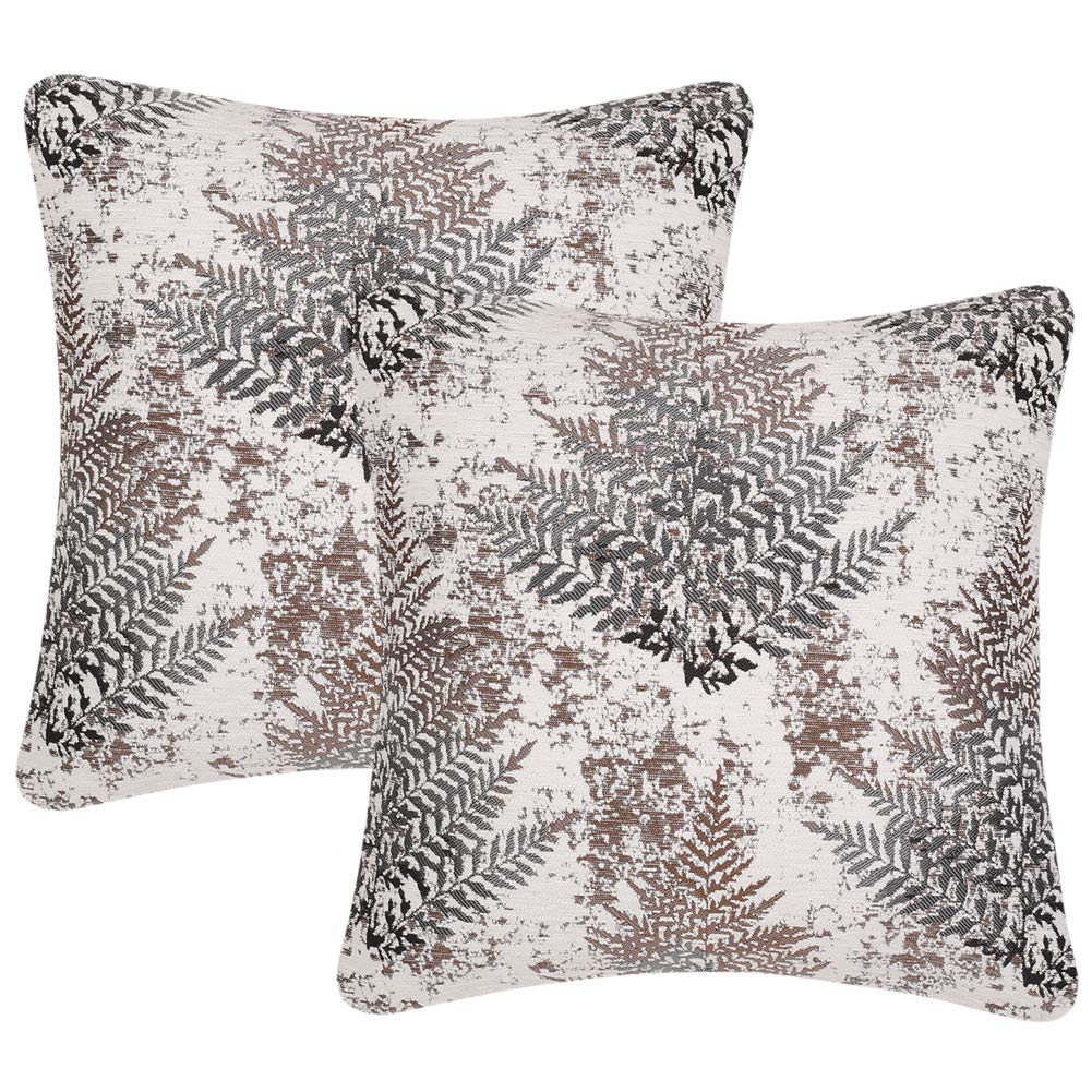 Yeiotsy Pack of 2, Nordic Style Cozy Decorative Throw Pillow Covers for Sofa Bed Car Chair Geometric Cushion Cases Jacquard Chenille (Coffee Fern, 18 X 18 Inches) — image 1