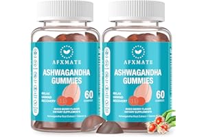 AFXMATE Ashwagandha Gummies & Vitamin D Gummies for Men & Women 120 Count Aswangdha Supplement (Non-GMO, Sugar Free & Gluten Free)