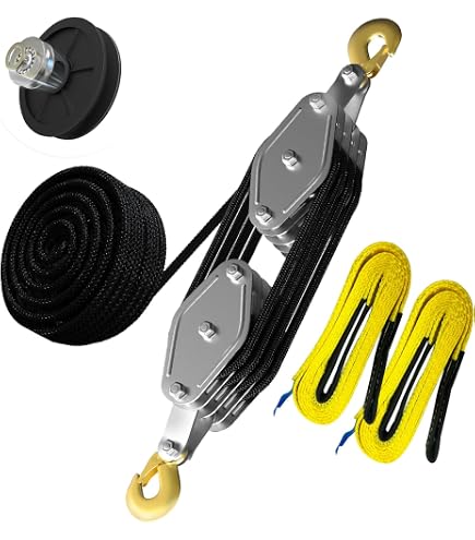 Block and Tackle Pulley System, Pulley System for Lifting, Lifting Pulley, Heavy Moving Pulley, Pulley for Home, Construction Site, Garage, Barn, Hoist, Beam, Material Moving, Compatible 8-25mm Rope