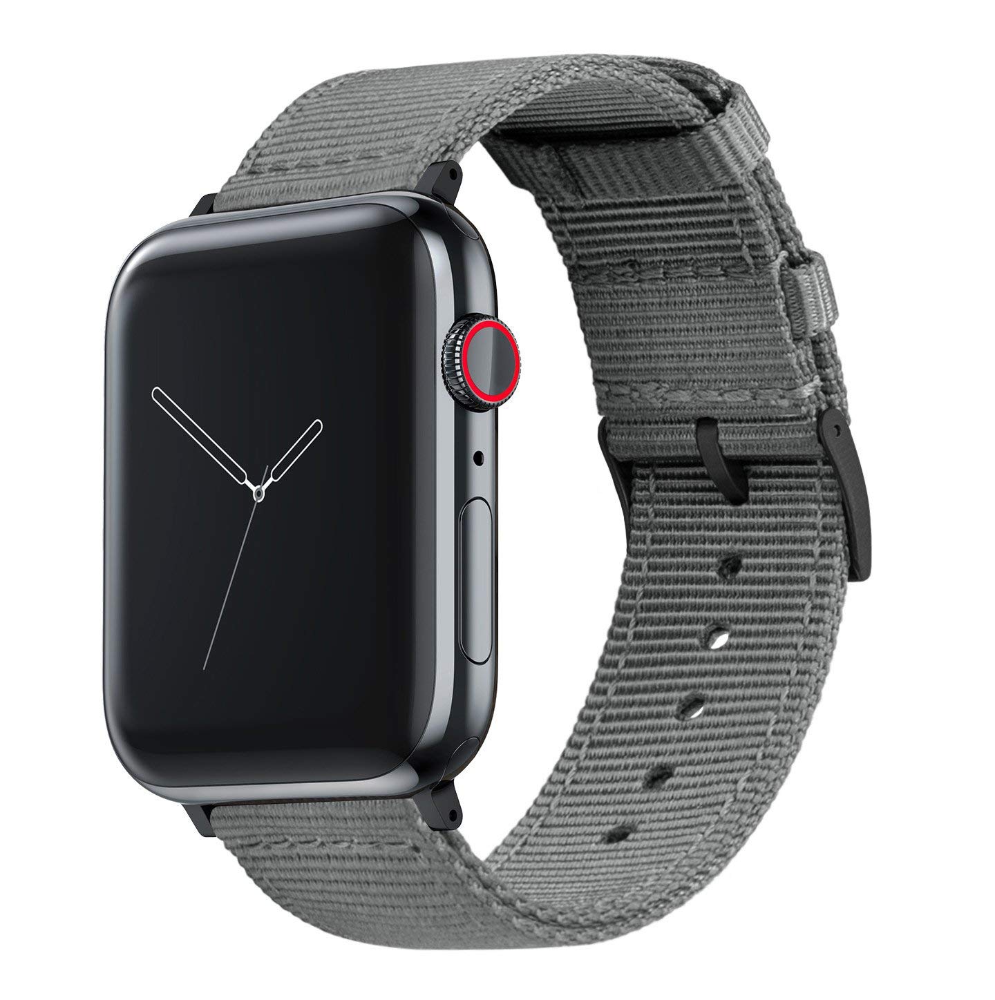 38mm/40mm/41mm Smoke Grey - BARTON Two-Piece Military Style Watch Bands with quick release spring bar mechanism - Compatible with all Apple Watch Models - Black PVD Hardware- Fits wrists 5" to 8"
