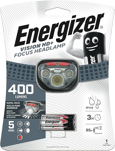 Energizer Vision HD+ Focus Headlamp 400 Lumens IPX4 85m Digital Focus Batteries