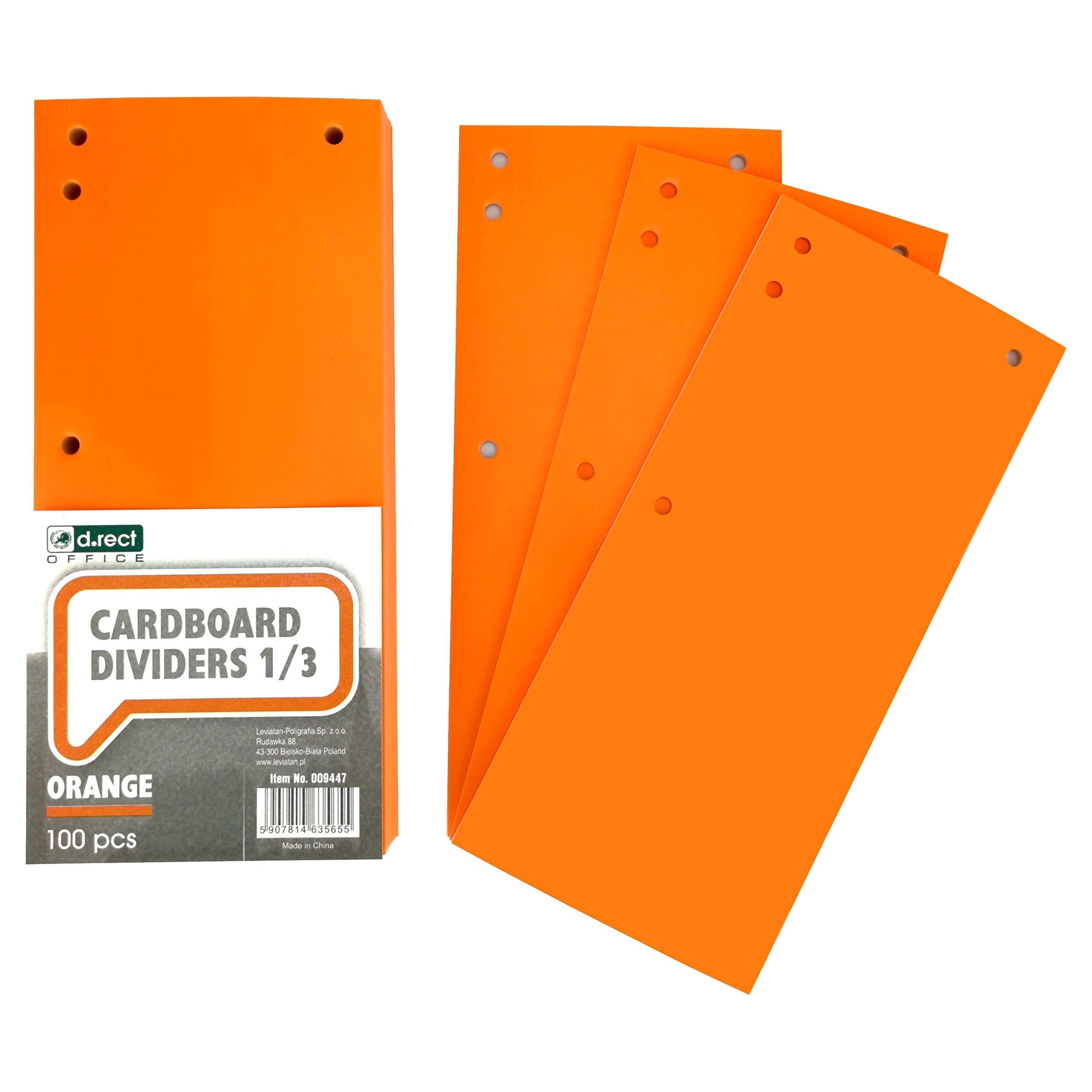 D.RECT Pack of 100 Cardboard Dividers | Paper Separation Strips | 1/3 A4 Sheet, 11x24cm, 160g | for Perfect Separation of Binders | Divider Strips | Color Orange