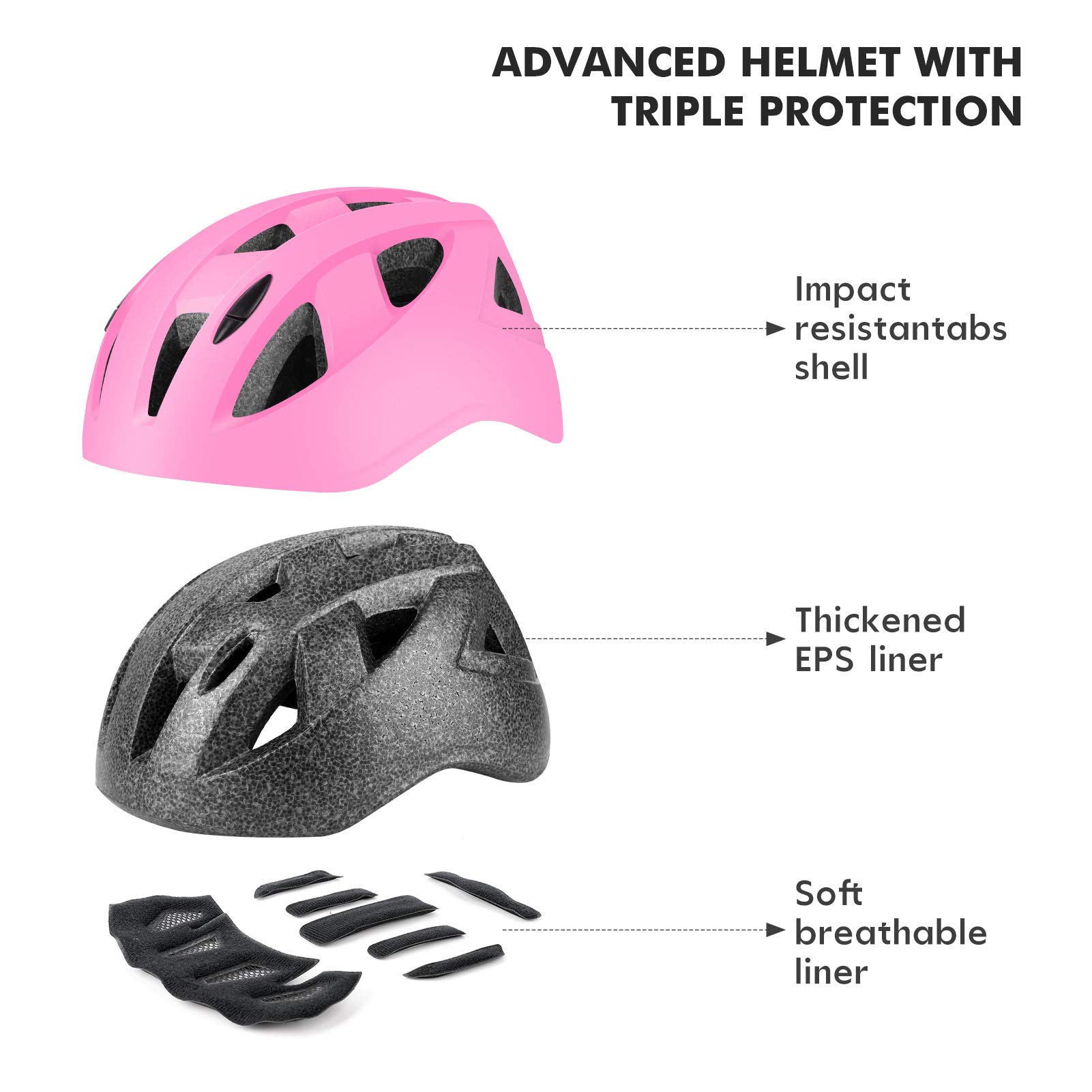 DaCool Kids Bike Helmet for 5~16 Ages Girls Boys Lightweight Toddler Youth Adjustable Cycling Skateboard Girl Helmet Safety Sport Helmet for Bicycle Skating Roller Scooter Outdoor Sports