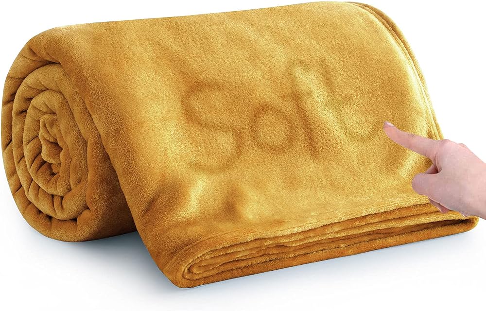 MOONLIGHT20015 Fleece Throw Blanket 400 GSM Mustard 130x150 cm