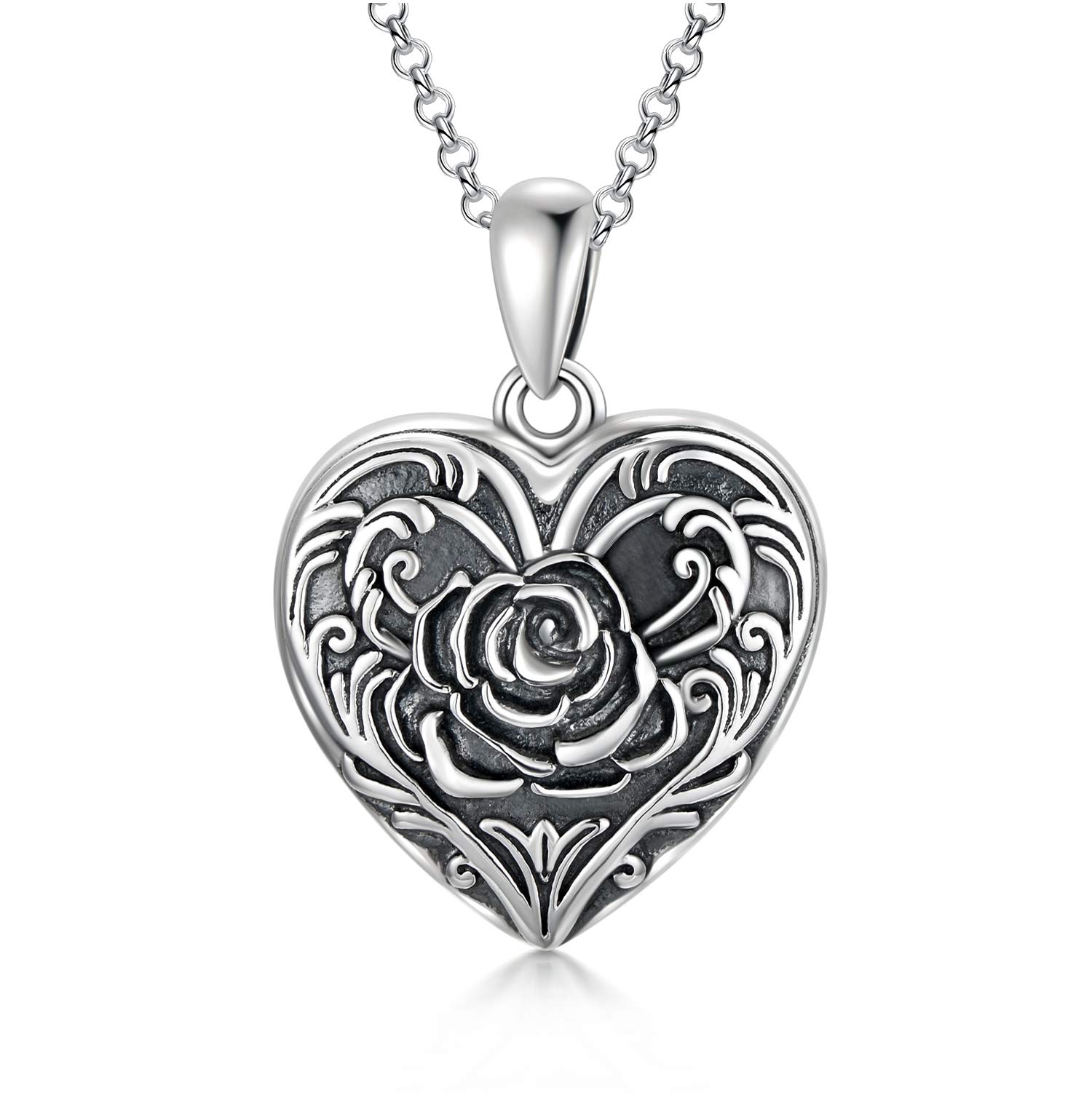 SOULMEET 925 Sterling Silver Heart Shaped Locket Necklace That Holds Picture Photos Rose Flower Pendant Necklace for Women Girls — image 1