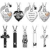 9 Pcs Heart Cross Cubic Urn Necklace for Ashes Keepsake Cremation Jewelry Stainless Steel Necklace Crystal Memorial Pendant Heart Locket Ashes Jewelry for Women Men Loved Ones, 9 Styles