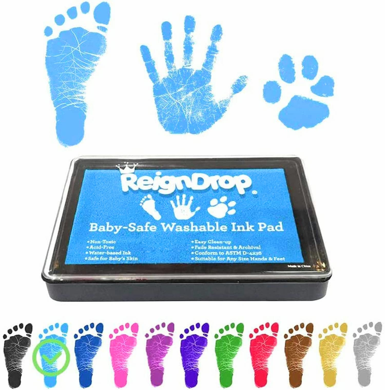 Photo 1 of ReignDrop Ink Pad For Baby Footprint & Handprint - Creates Impressive Long Lasting Keepsake Stamp for Infant & Kids. Smudge Proof, Easy to Wipe Off Skin, Safe & Gentle Acid Free(Sky Blue)