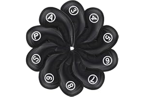 LONGCHAO Golf Irons Club Head Covers, Golf 10pcs Set Thick PU Leather Waterproof Head Covers with Number Tag 3-9/A/P/S Fit Most Irons Club