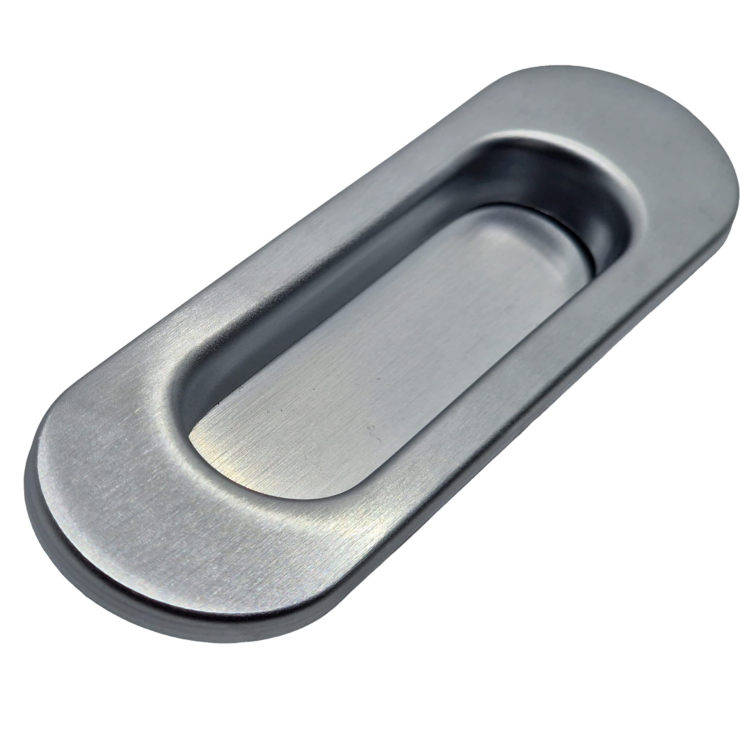 Universal Hardware Oval Pull Finger Recessed Door Handle Recessed Flush Fitting Pocket Insert Sliding Doors (Satin Chrome)