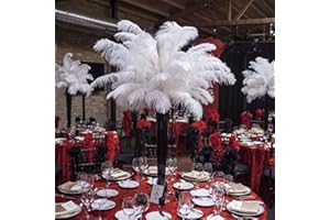 LONDGEN 10pcs Natural Ostrich Feathers Plumes 14-16inch(35-40cm) for Craft Flower Arrangement Wedding Decoration and Halloween Party (White)