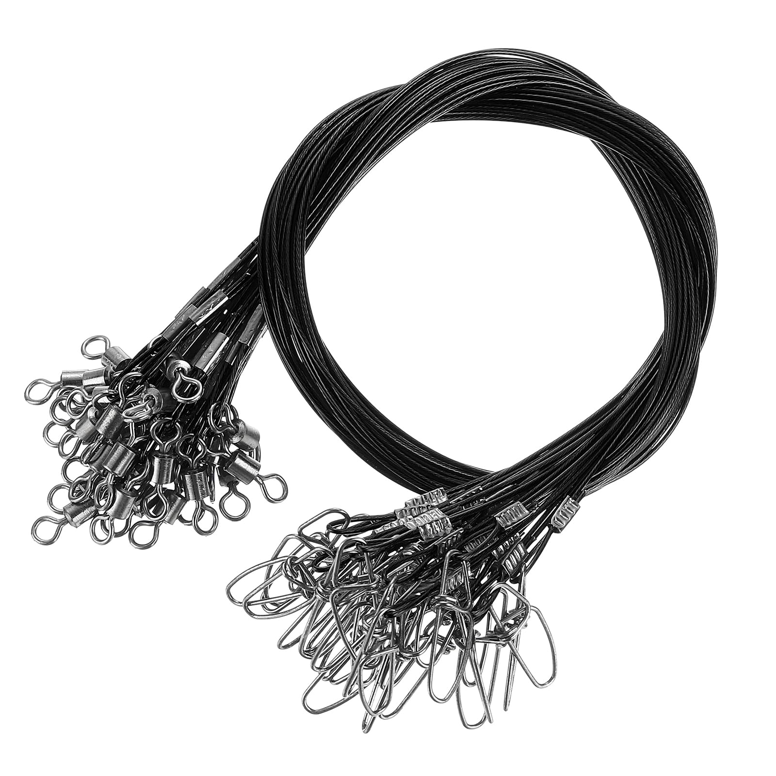 PATIKIL Fishing Wire Leaders 20", 30 Pack 300lb High Strength Carbon Steel Nylon Coated Fishing Line with Swivel Snap for Saltwater Freshwater, Black