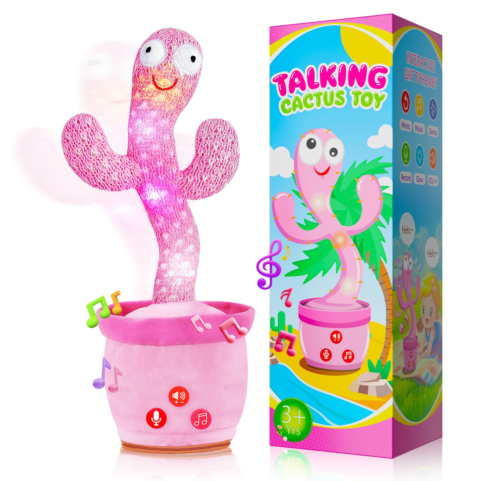 SANJOIN Dancing Talking Cactus Toy for Baby Toddlers, Baby Girl Toys 18 Months+, Volume Adjustable, Mimicking, Recording, Singing. Baby Toys & Gifts for Girls, Easter Basket Stuffers for Girls Boys