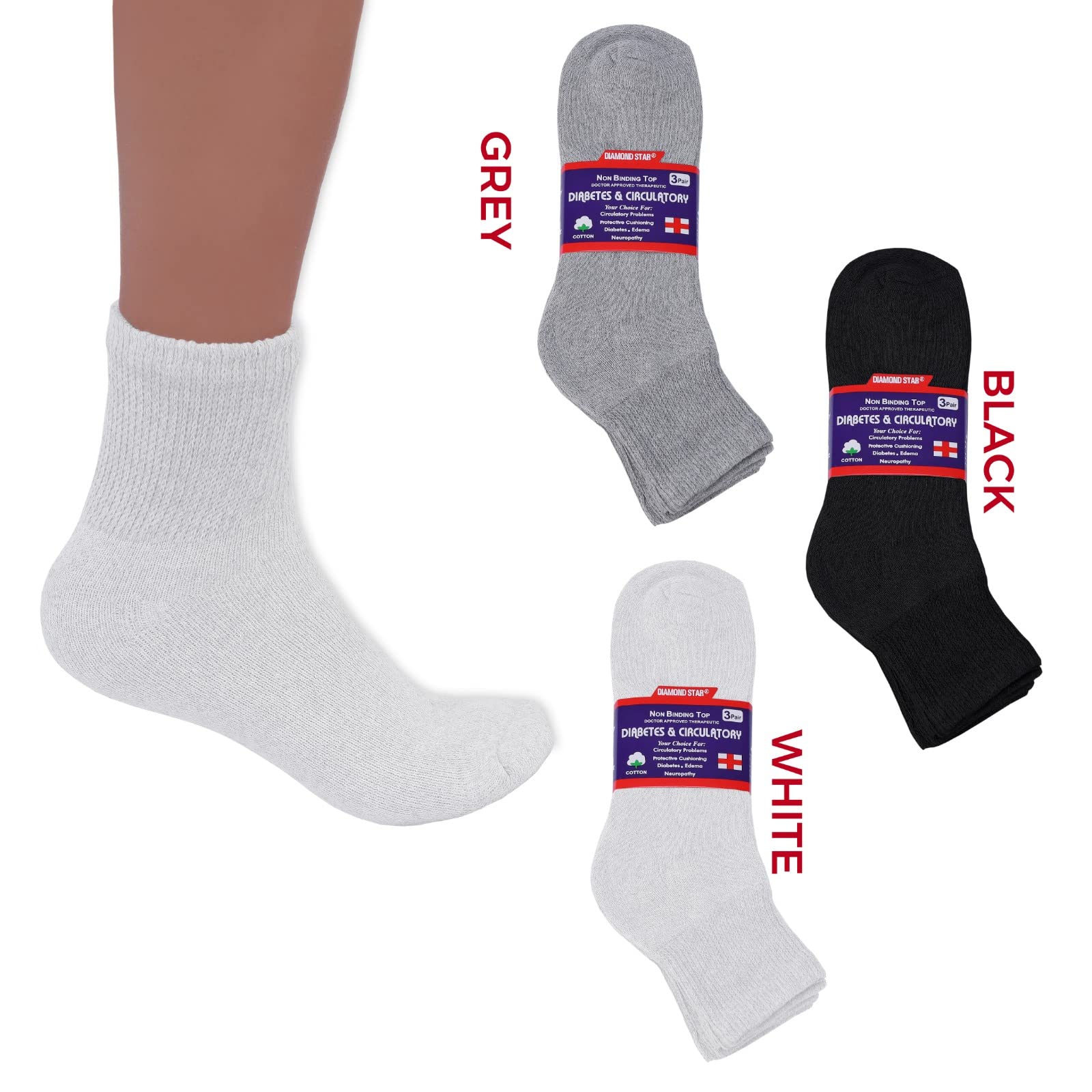 Diabetic Ankle Socks for Men & Women, Non-Binding Cotton Socks with Cushioned Sole, Soft & Breathable, 3/6/12 Pack