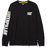 Caterpillar Trademark Banner Long Sleeve Tee Shirts for Men with Center Back Neck Wire Management Loop and Cat Workwear Logo