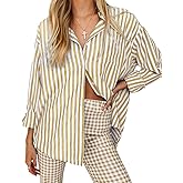 thefabland Women's Blouses Striped Long Sleeve Shirts Button Down Loose Fit Casual Tops