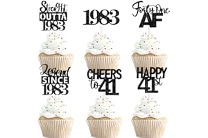 LETLIMIT 18pcs Black Glitter Dessert Cupcake Pick for Straight Outta 1983 Legend Since 1983 Theme Decor Supplies Men Happy 41st Birthday Party Decoration