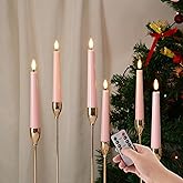 Eywamage Pink Short Flameless Taper Candles with Remote, Battery Operated Flickering LED Wax Candlesticks Set of 6
