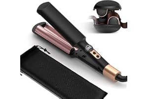 Ukliss Mini Waver Curling Iron, Travel Hair Crimper and Waver Tool for Women Short Hair Double Barrel Curling Iron with Portable, Dual Voltage, 5 Temps Anti-scalding for Date Work Daily Styling (Pink)