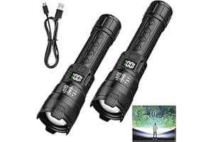 Flashlight Rechargeable 2 Pack,Super Bright Small Handheld Flashlights-3 Modes Zoomable Linternas with LCD Digital Display,Pe
