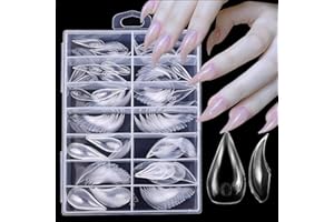 RIICFDD 140 Pcs Short Cat Claw Nail Tips,Natural Curved Stiletto Nail Dual Forms for Extension 3D Eagle Hawk Curve Sculptural Acrylic Nails, Reusable Full Cover Molds Halloween Nail Accessories 14Size