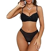 AOKIYURI Sexy Mesh Sheer Push Up Lingerie Set for Women Bra and Panty 2 Piece