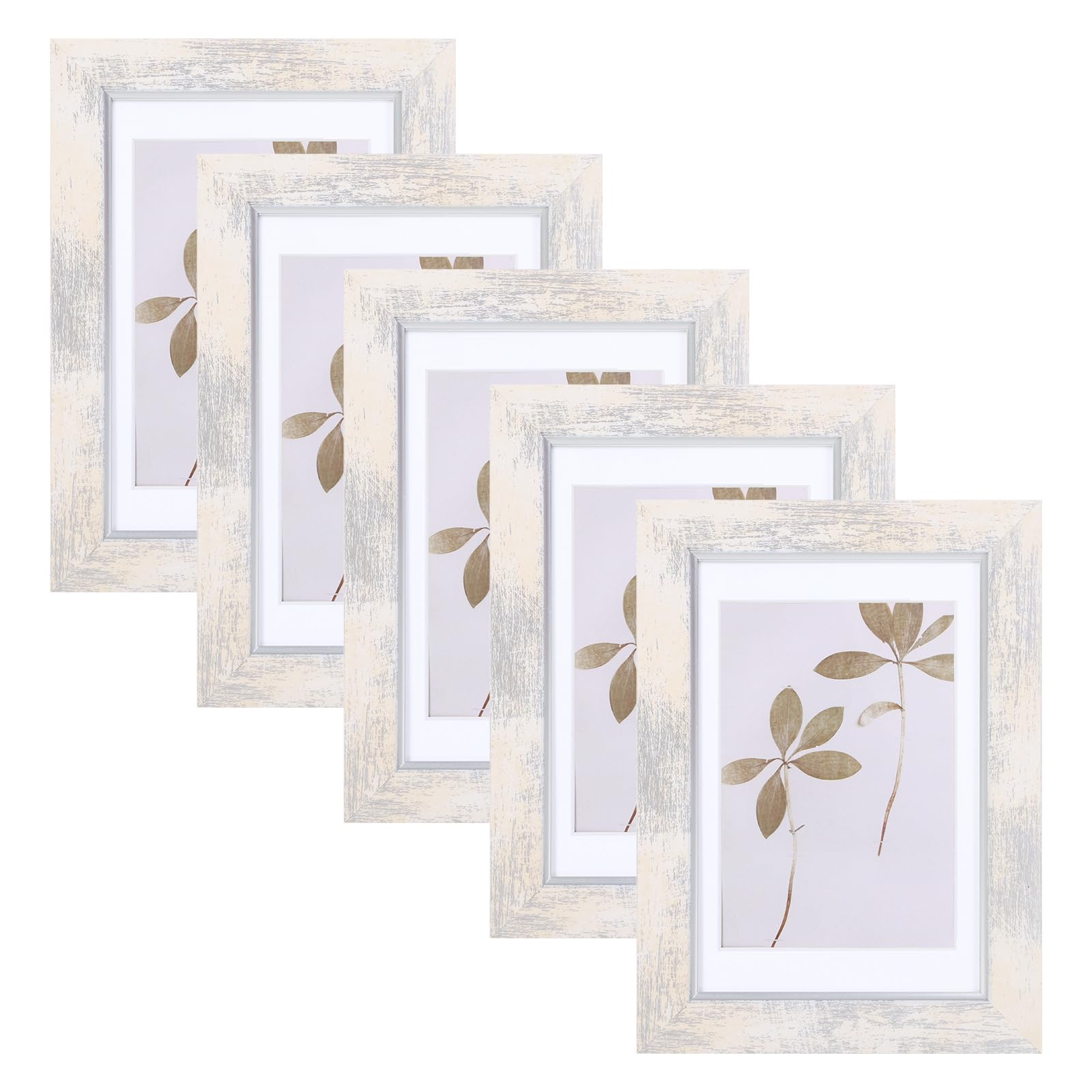 Fixwal 4x6 Picture Frame Set of 5, Vintage Photo Frame, Rustic Retro Picture Frame with Tempered Glass, Decorative Art on Walls and Tabletop Placement